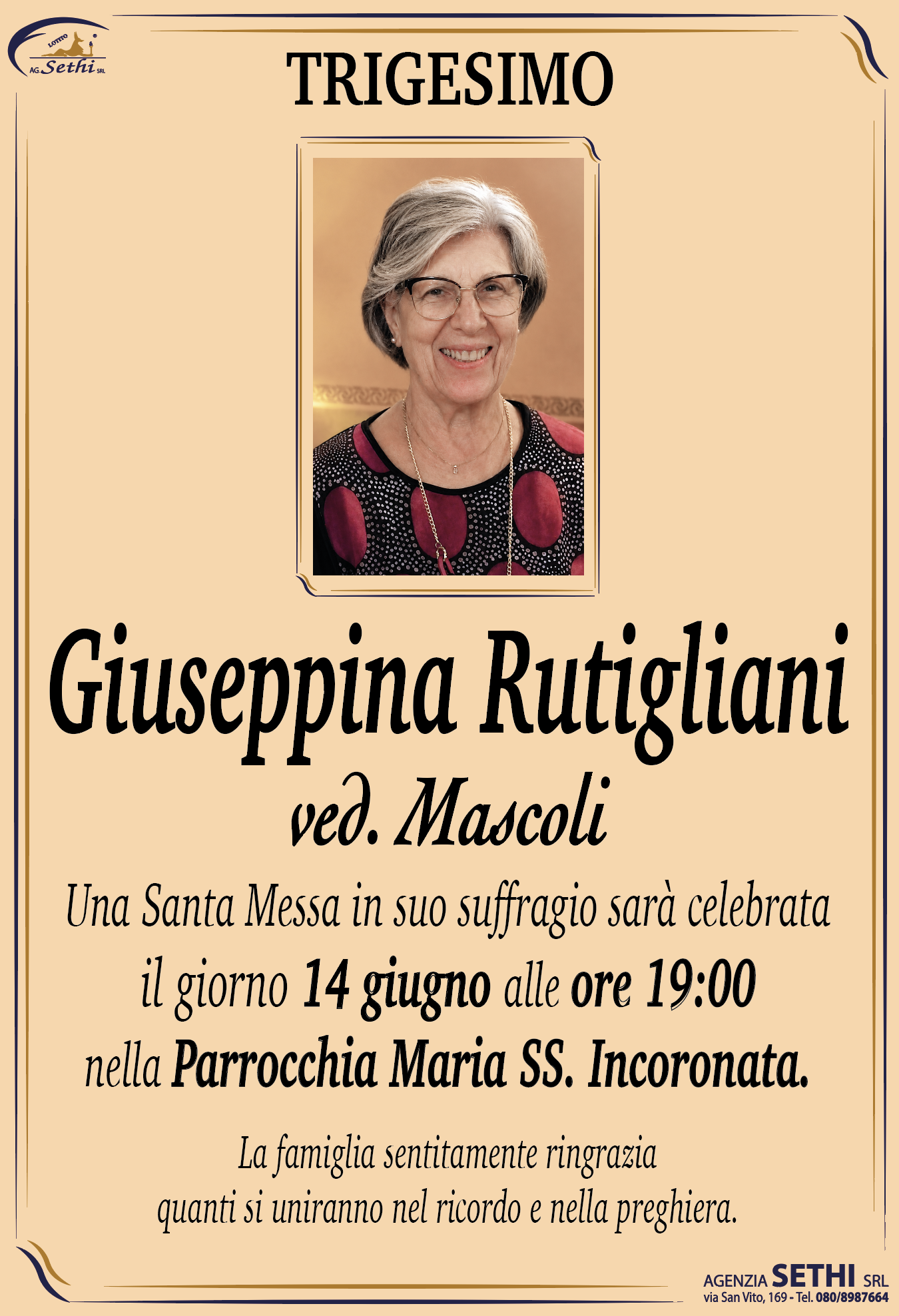 Trigesimo Giuseppina Rutigliani ved. Mascoli