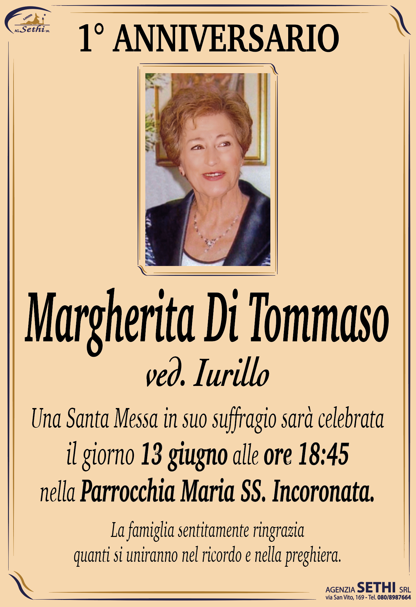 1° anniversario Margherita Di Tommaso ved. Iurillo