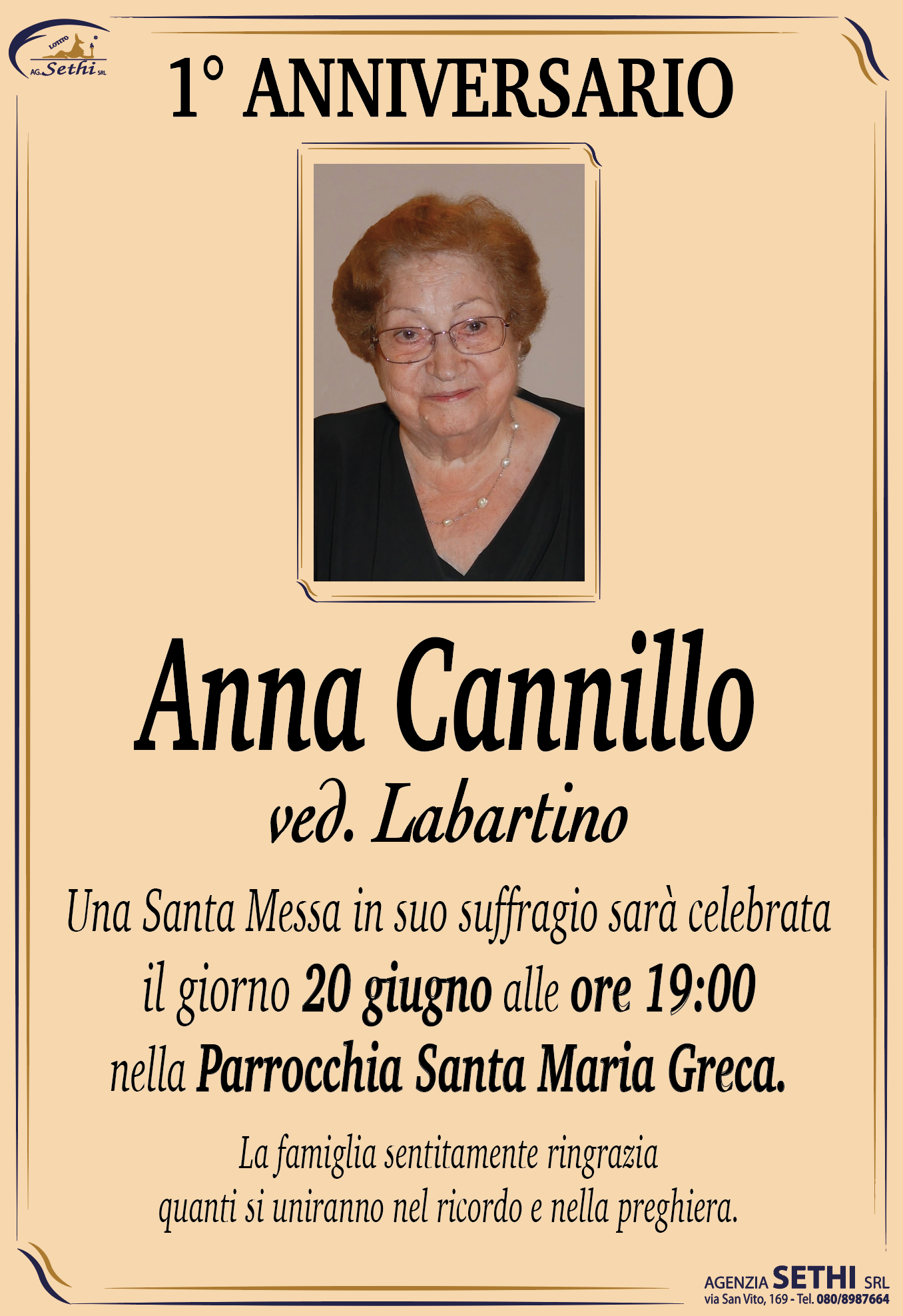 1° anniversario Anna Cannillo ved. Labartino