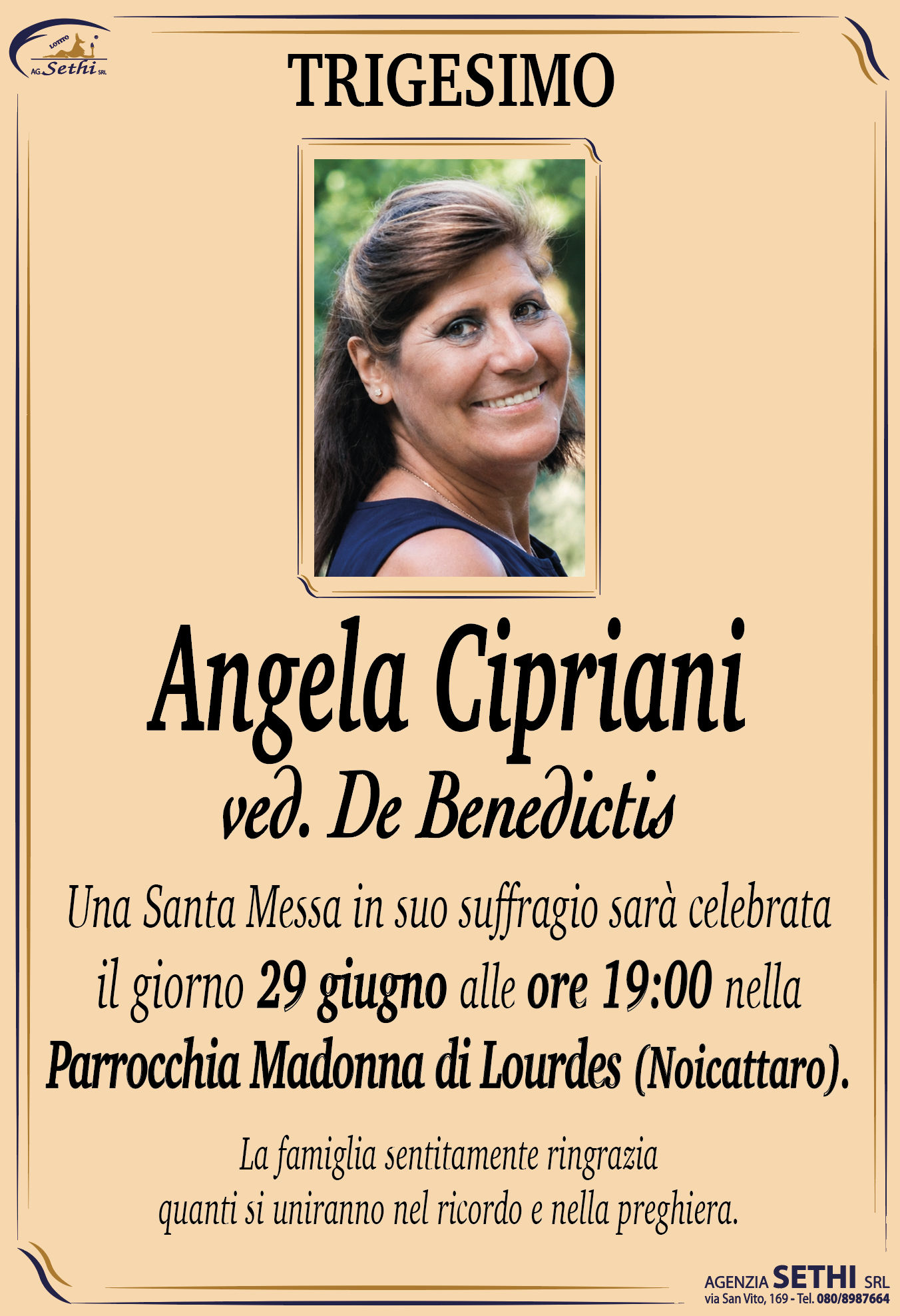 Trigesimo Angela Cipriani ved. De Benedictis