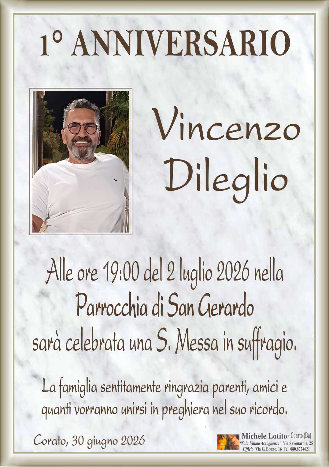 1° anniversario VINCENZO DILEGLIO
