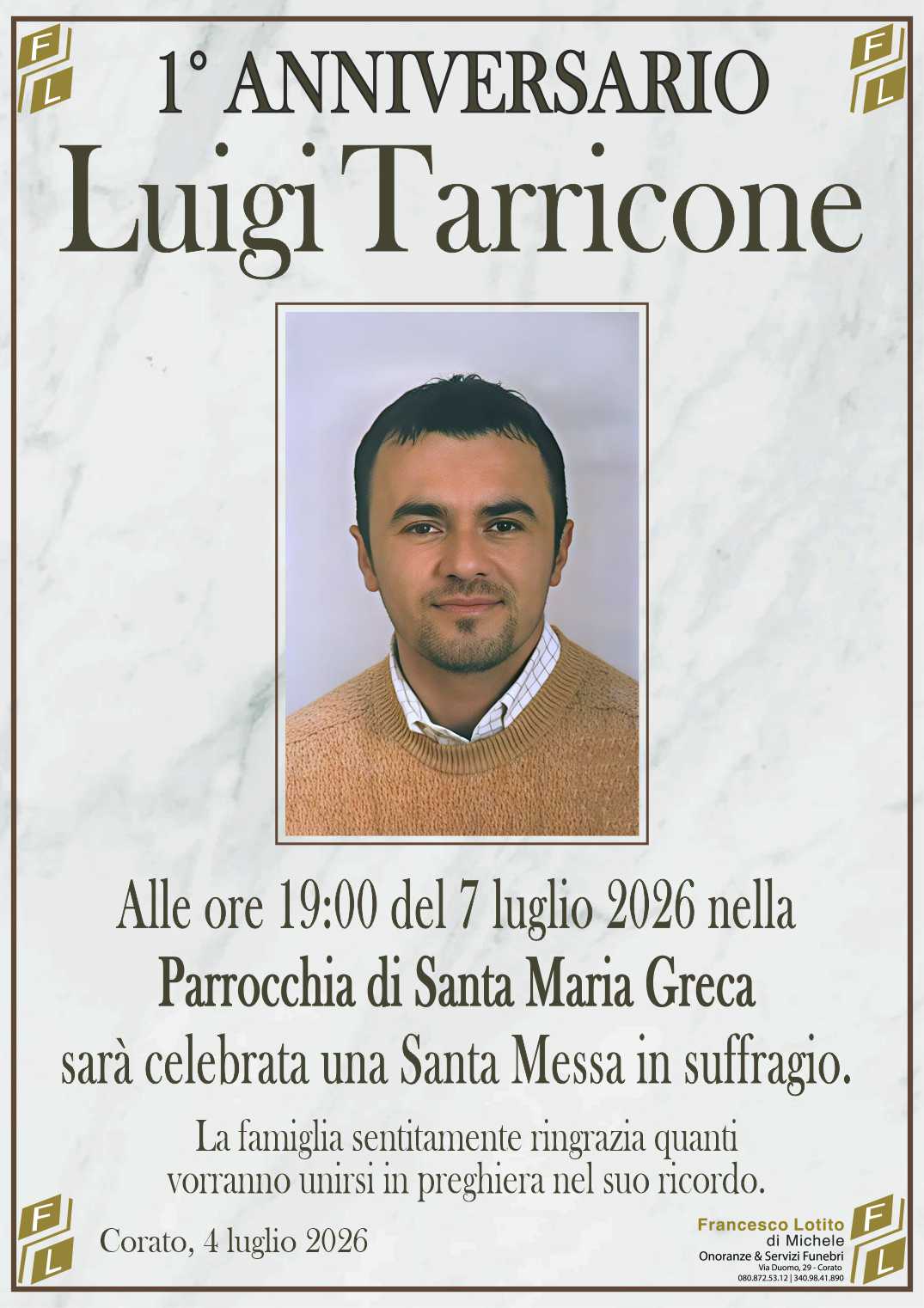 1° anniversario Luigi TARRICONE