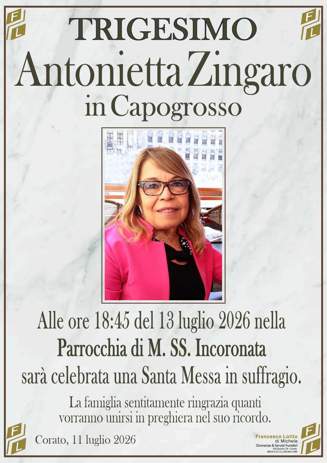 Trigesimo Antonietta ZINGARO in CAPOGROSSO