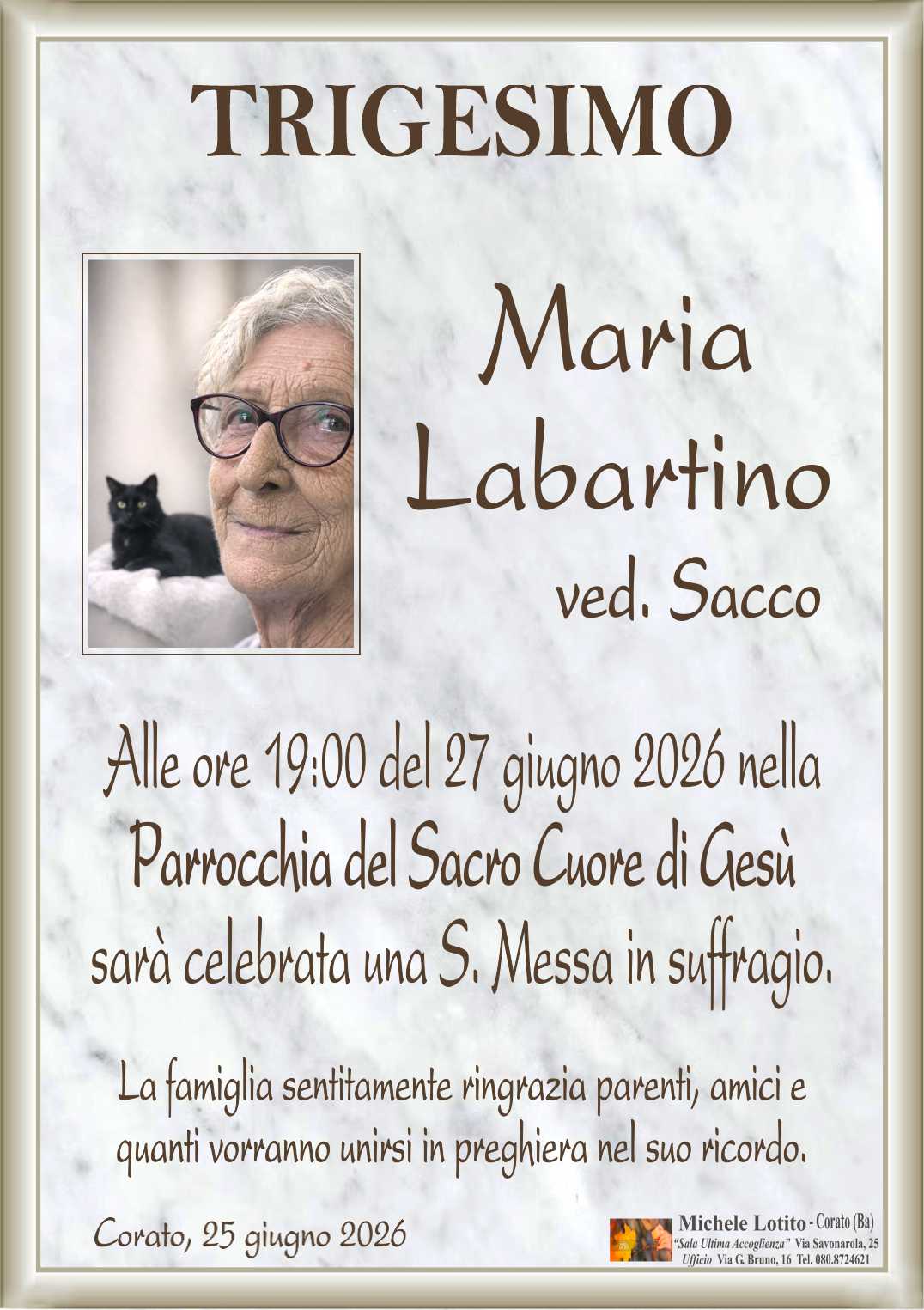 Trigesimo MARIA LABARTINO ved. Sacco
