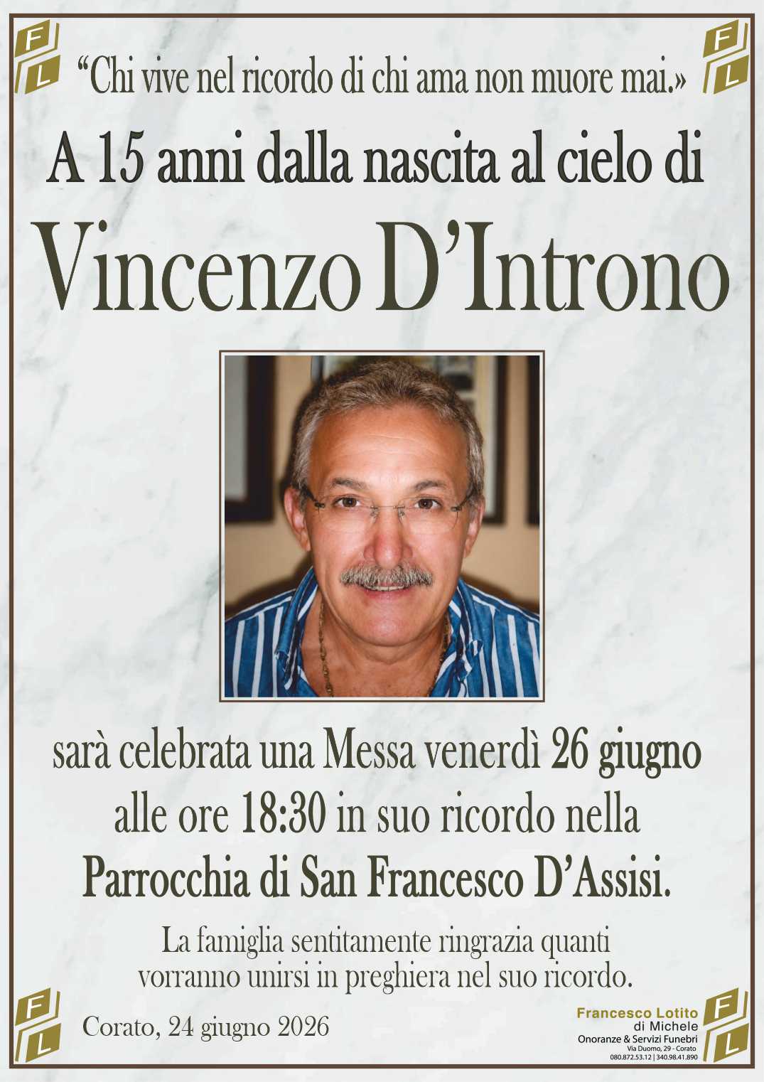 15° anniversario Vincenzo D'INTRONO