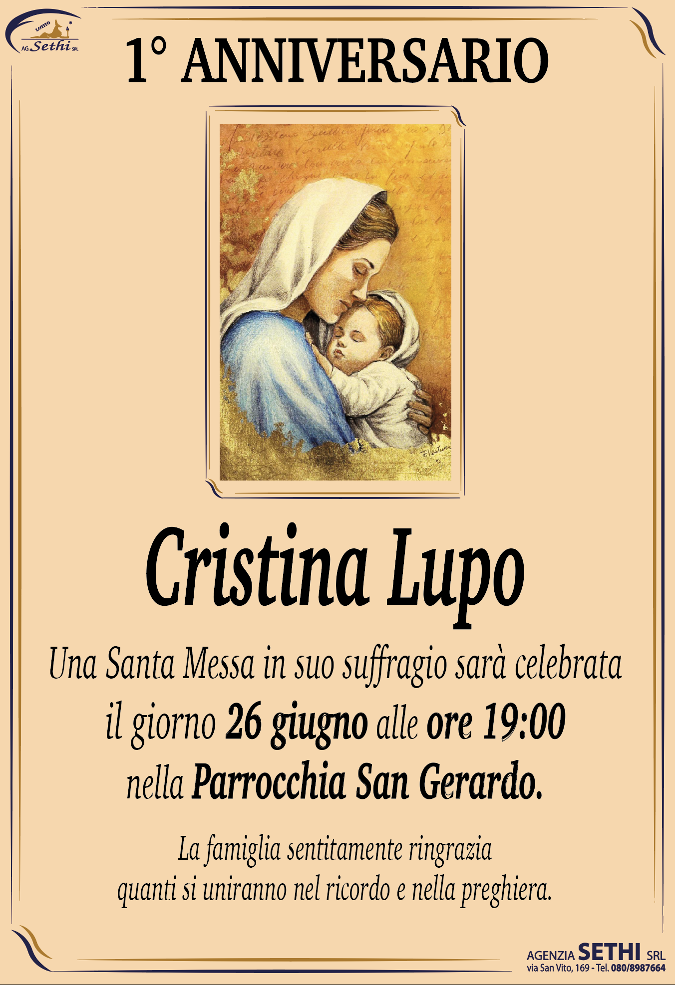 1° anniversario Cristina Lupo
