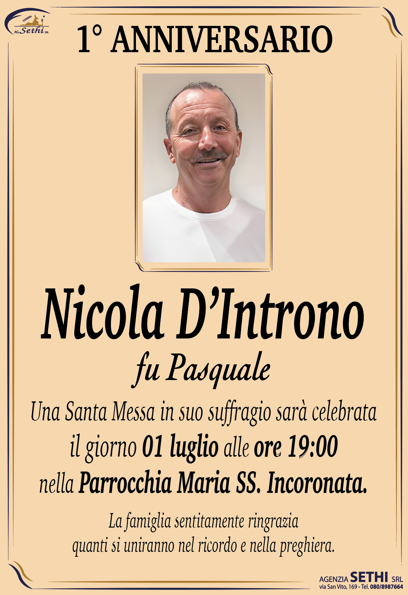 1° anniversario Nicola D’Introno fu Pasquale