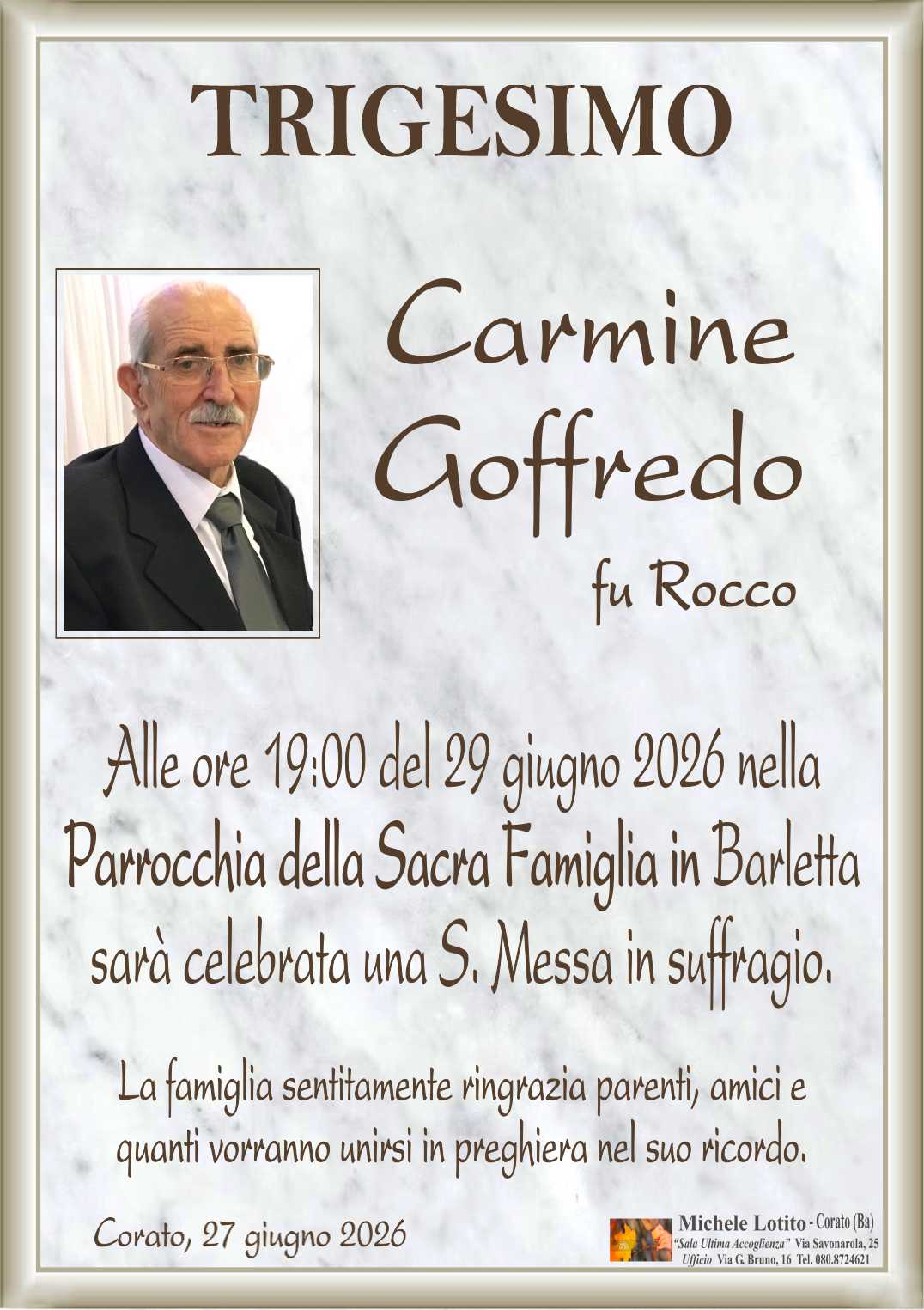 Trigesimo CARMINE GOFFREDO fu Rocco