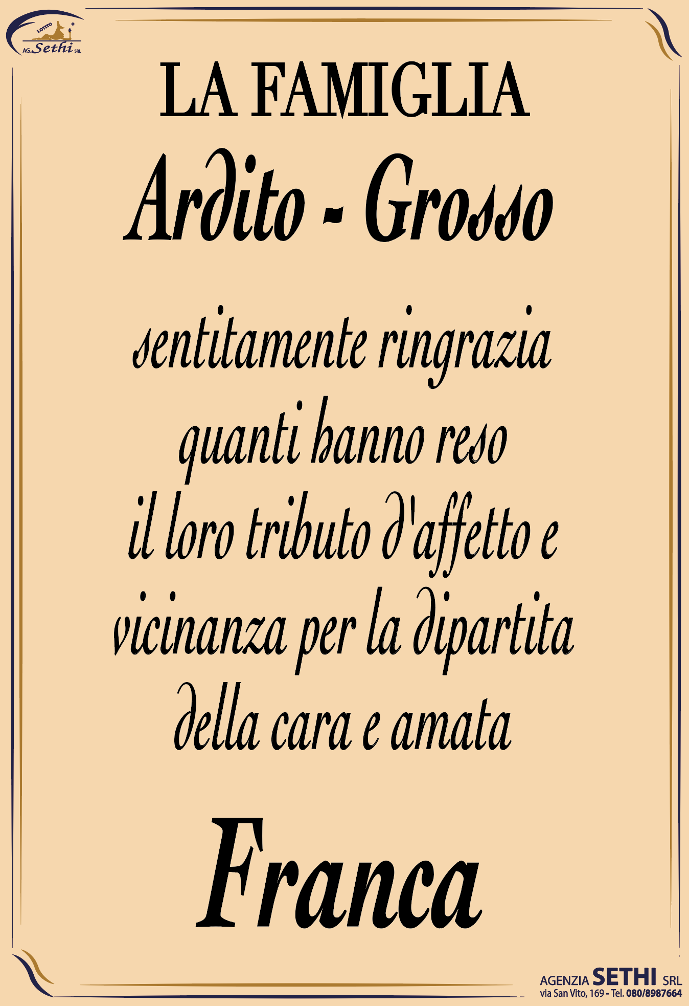 Ringraziamento Franca Grosso in Ardito