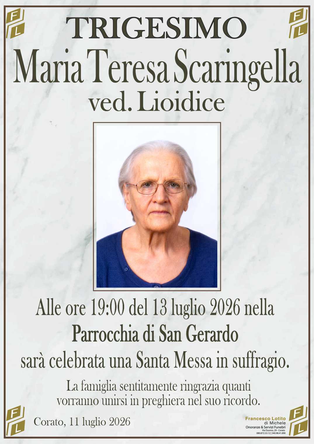 Trigesimo Maria Teresa SCARINGELLA ved. LOIODICE