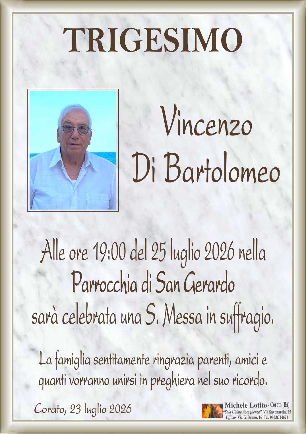 Trigesimo VINCENZO DI BARTOLOMEO