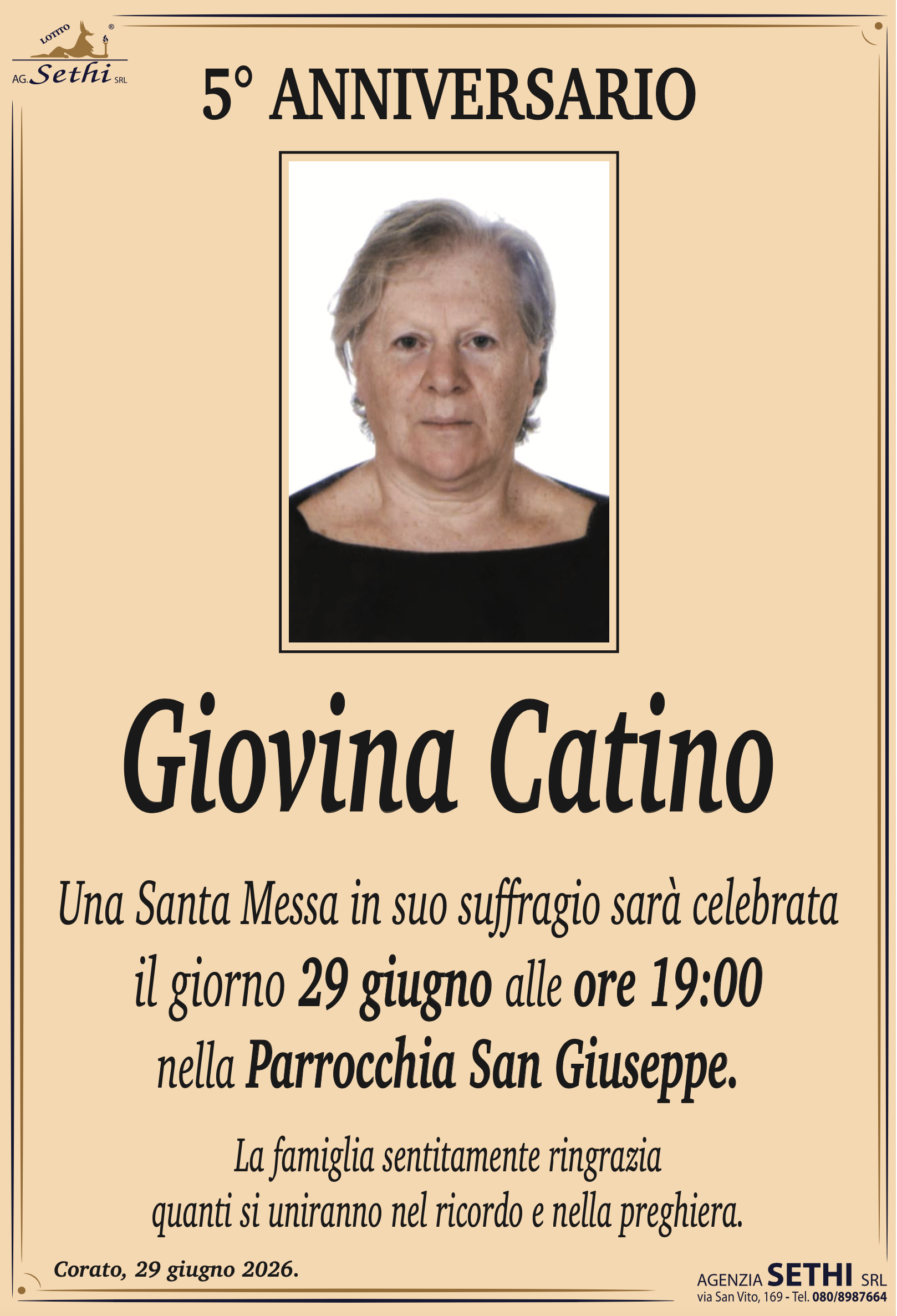 5° anniversario Giovina Catino in De Leonardis