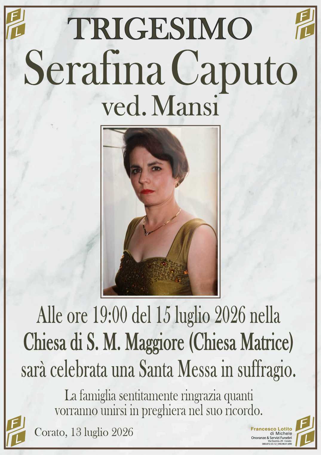Trigesimo Serafina CAPUTO ved. MANSI