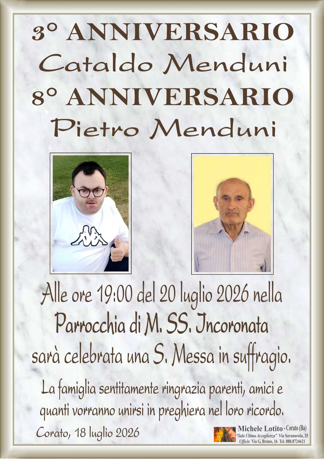8° anniversario PIETRO MENDUNI