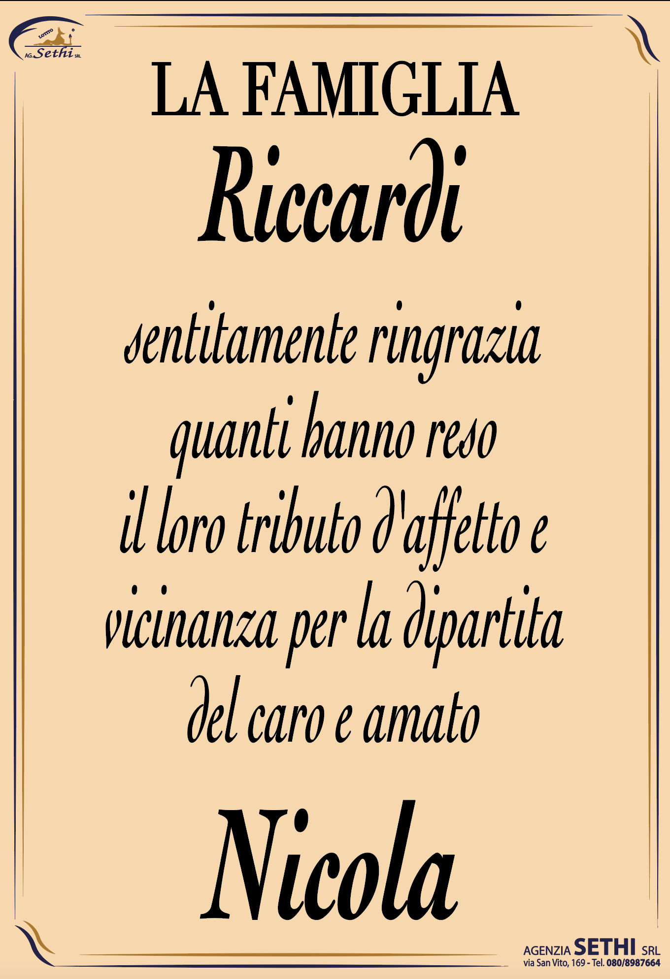 Ringraziamento Nicola Riccardi