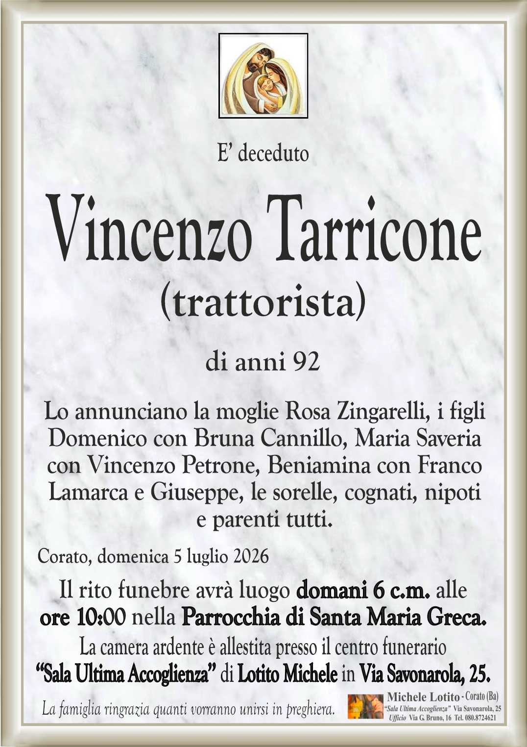 Lo annunciano la moglie Rosa Zingarelli, i figli
Domenico con Bruna Cannillo, Maria Saveria
con Vincenzo Petrone, Beniamina con Franco
Lamarca e Giuseppe, le sorelle, cognati, nipoti
e parenti tutti.