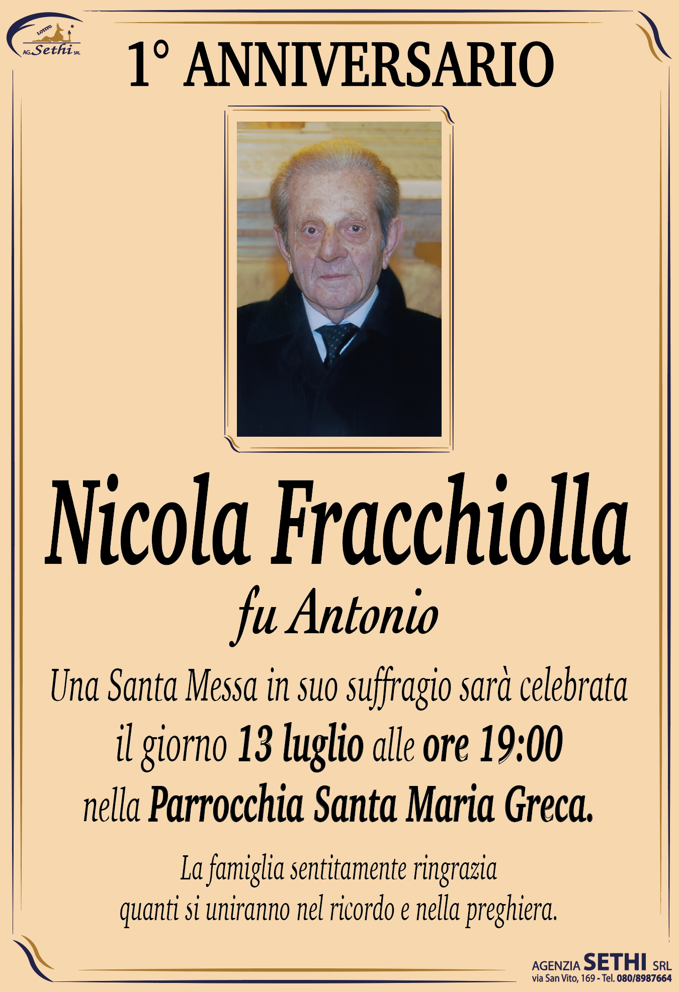 1° anniversario Nicola Fracchiolla fu Antonio