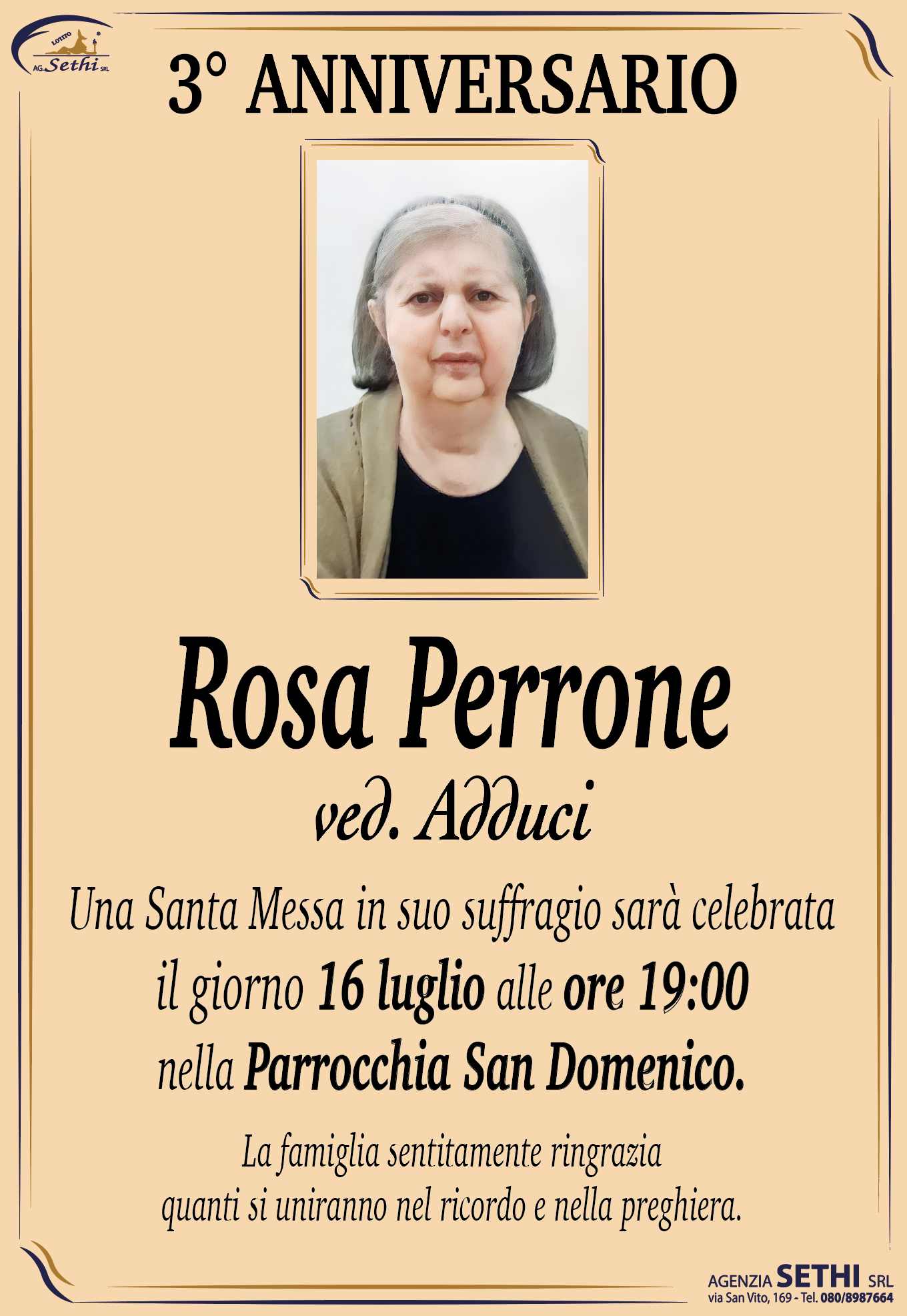 3° anniversario Rosa Perrone ved. Adduci