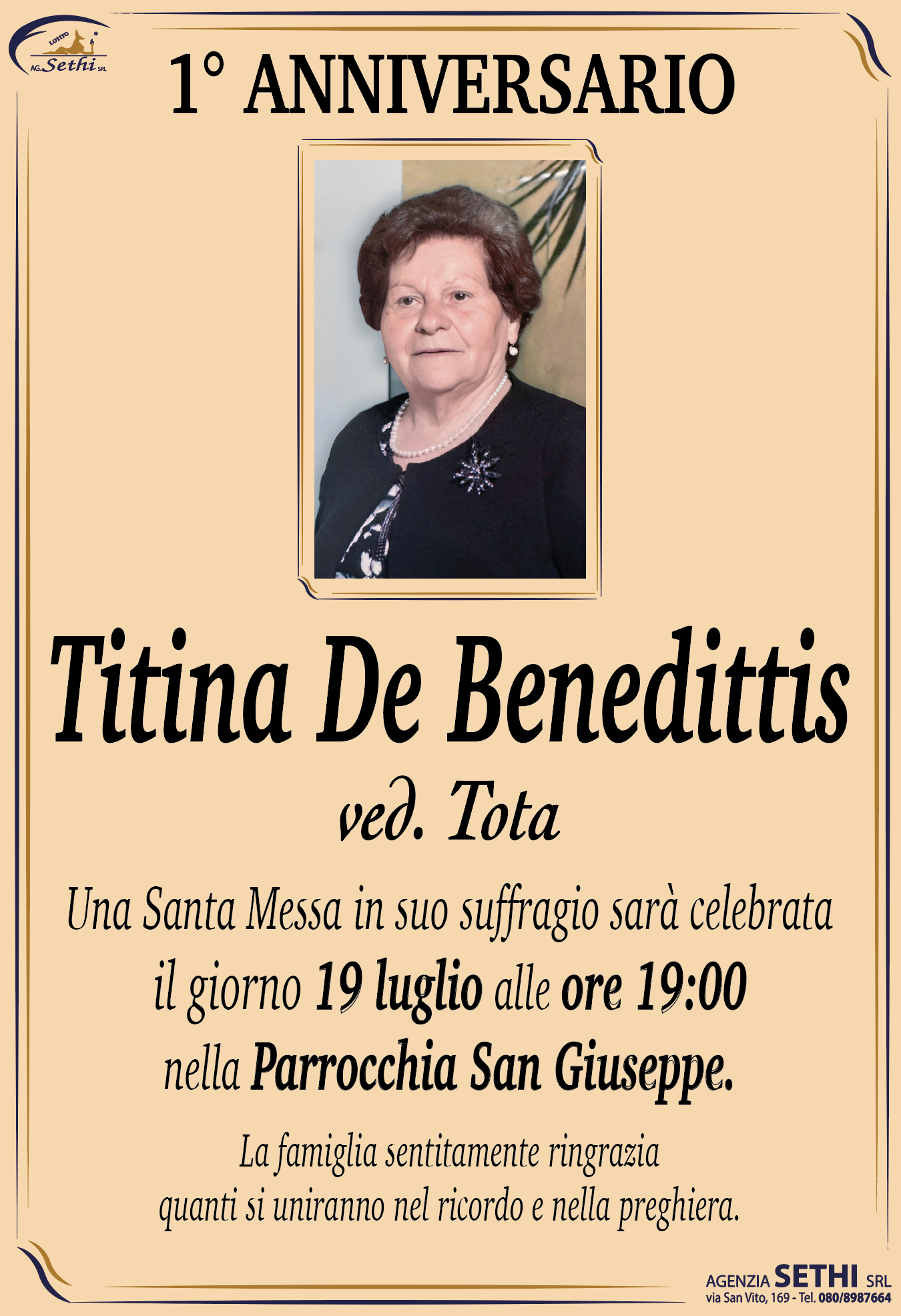 1° anniversario Titina De Benedittis ved. Tota