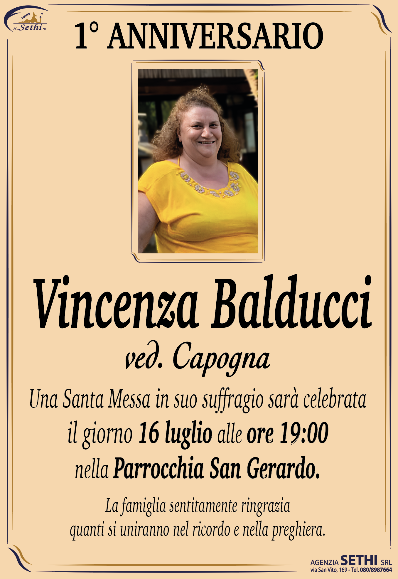 1° anniversario Vincenza Balducci ved. Capogna