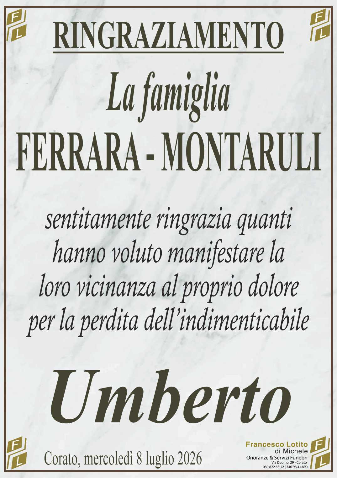 Ringraziamento Umberto FERRARA