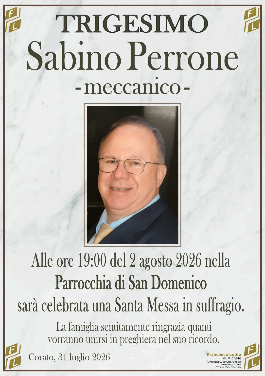 Trigesimo Sabino PERRONE - meccanico -