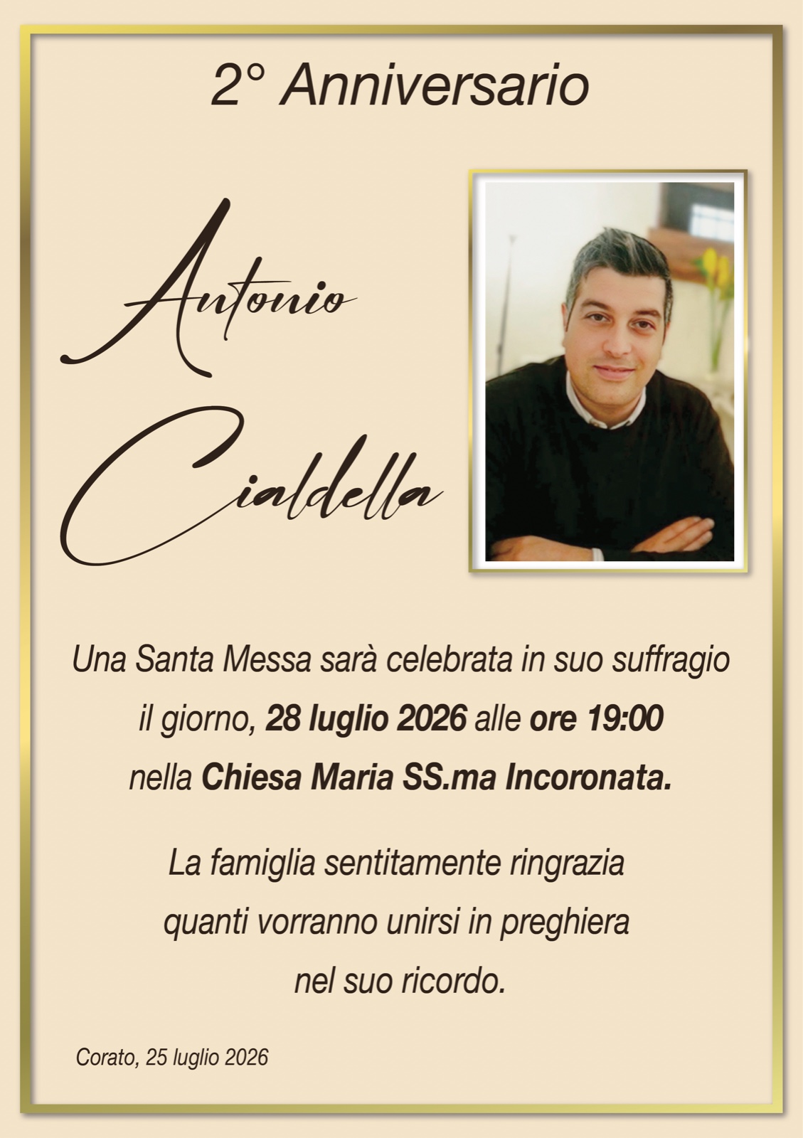 2° anniversario Antonio Cialdella (Carabiniere Brigadiere Capo Q.S.)