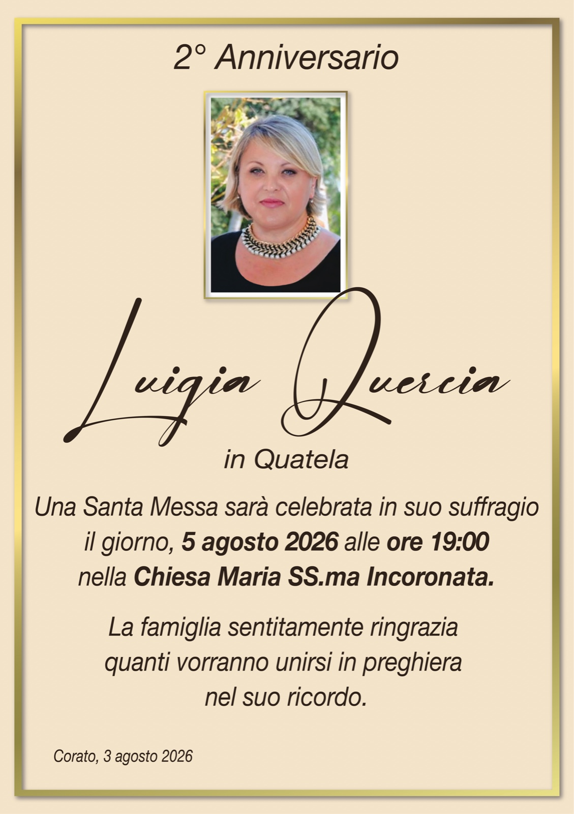2° anniversario Gina Quercia in Quatela