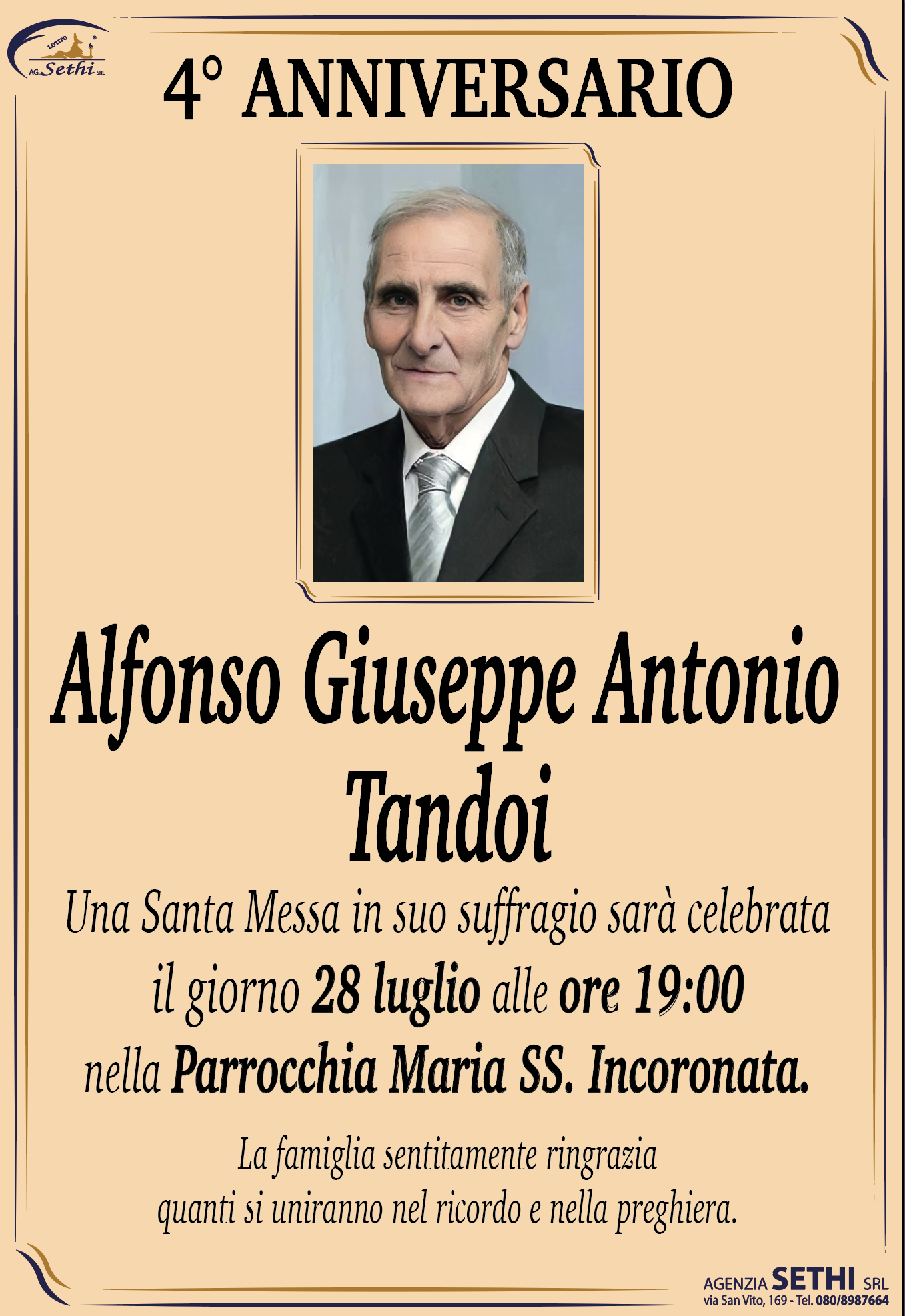 4° anniversario Alfonso Giuseppe Antonio Tandoi fu Vincenzo