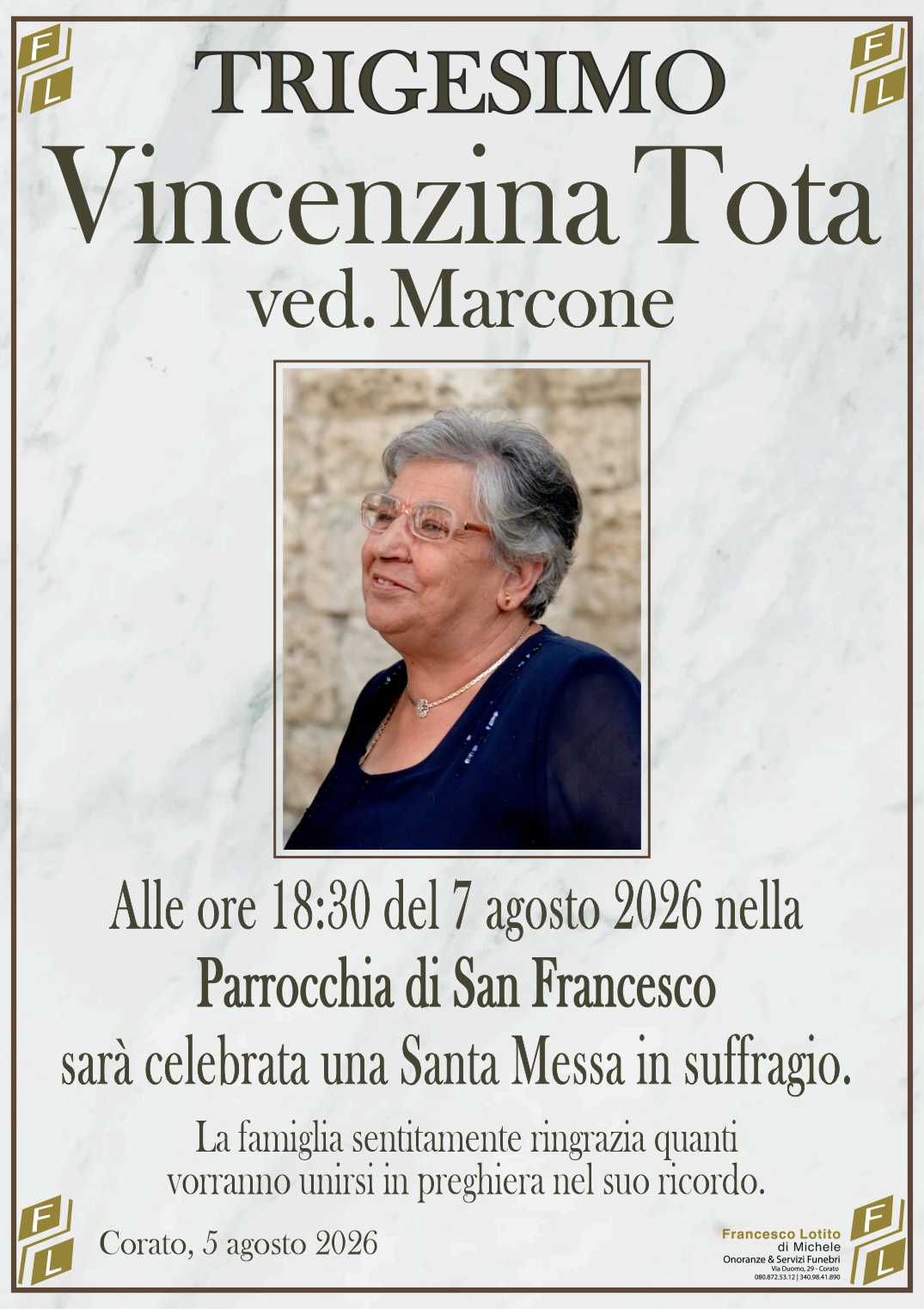 Trigesimo Vincenzina TOTA ved. MARCONE