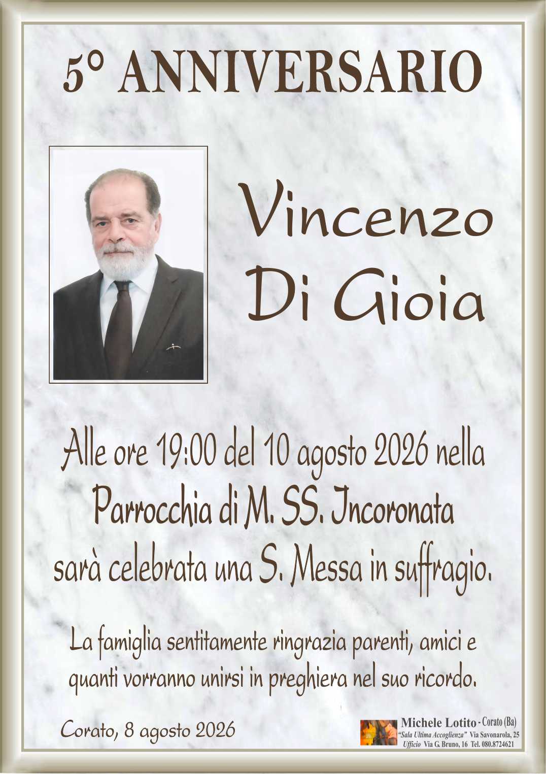 5° anniversario VINCENZO DI GIOIA