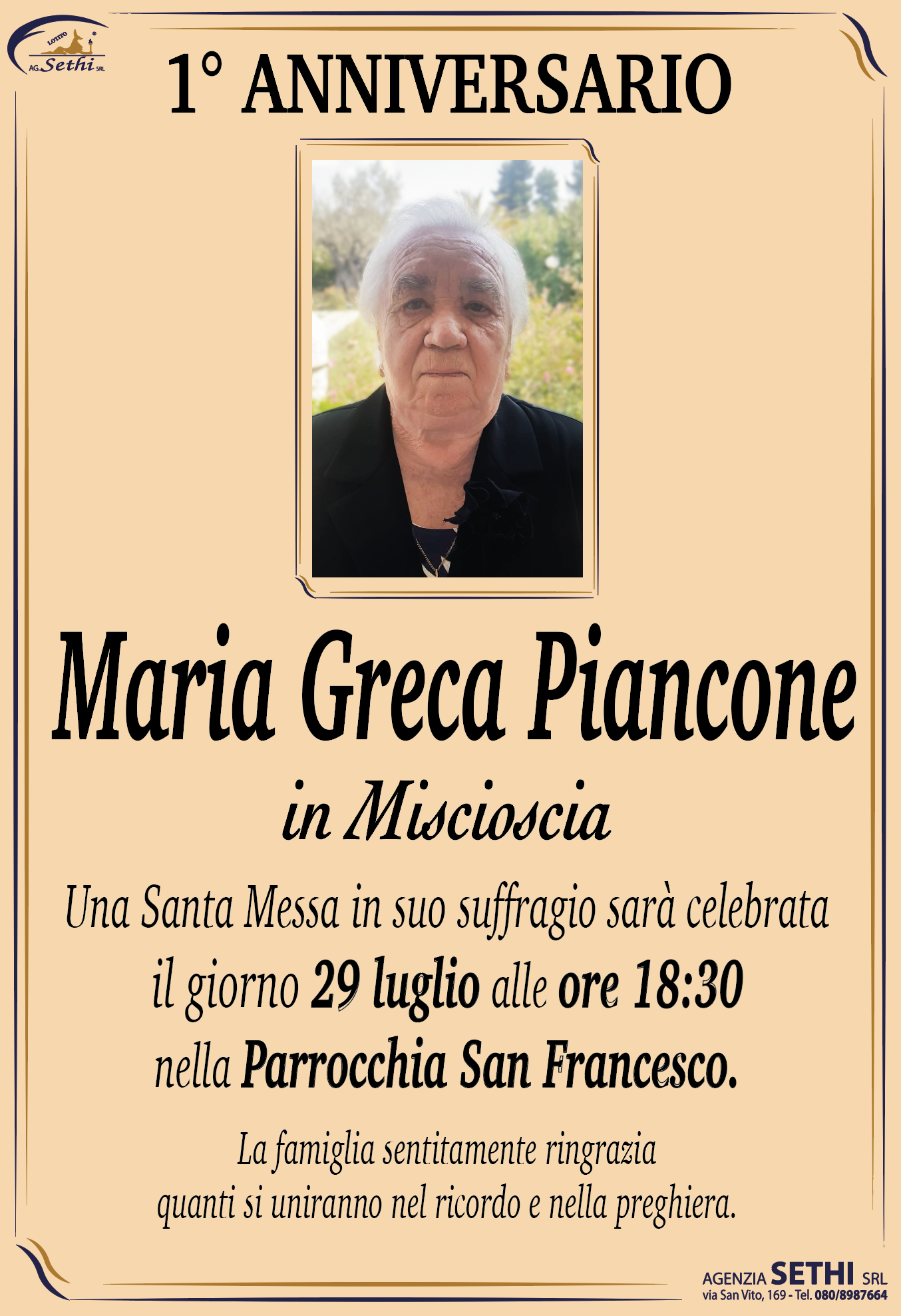 1° anniversario Maria Greca Piancone in Miscioscia