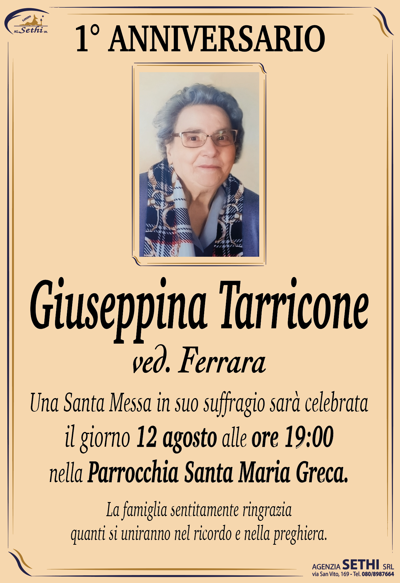 1° anniversario Giuseppina Tarricone ved. Ferrara