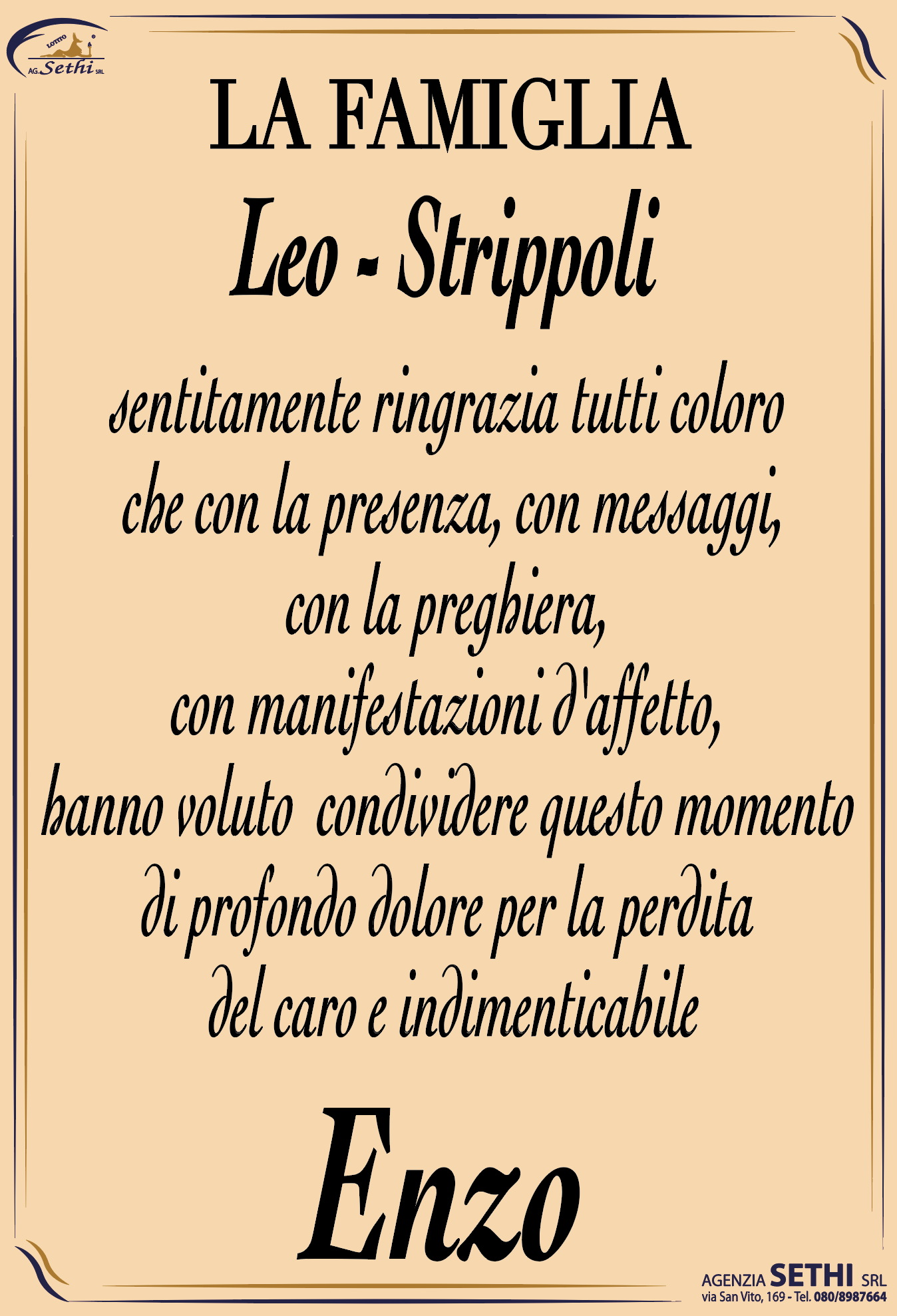 Ringraziamento Prof. Enzo Leo fu Francesco