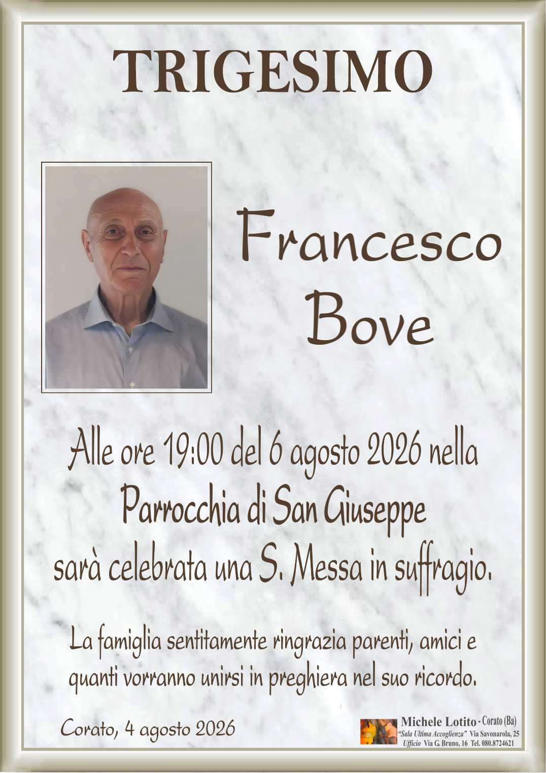 Trigesimo FRANCESCO BOVE