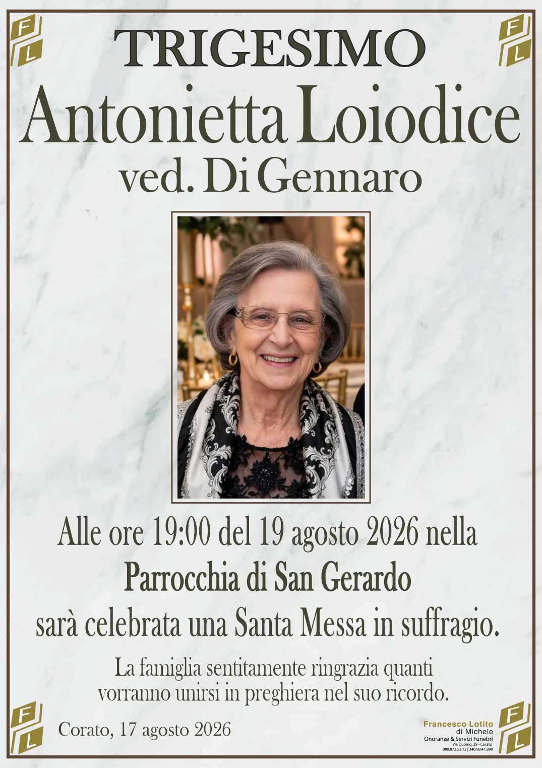 Trigesimo Antonietta LOIODICE ved. DI GENNARO