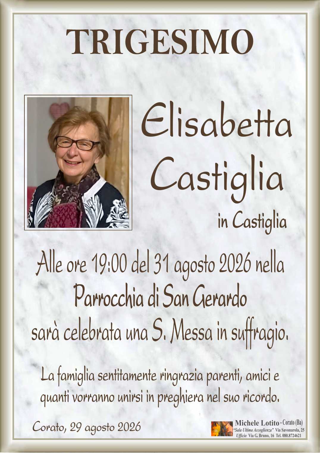 Trigesimo ELISABETTA CASTIGLIA in Castiglia