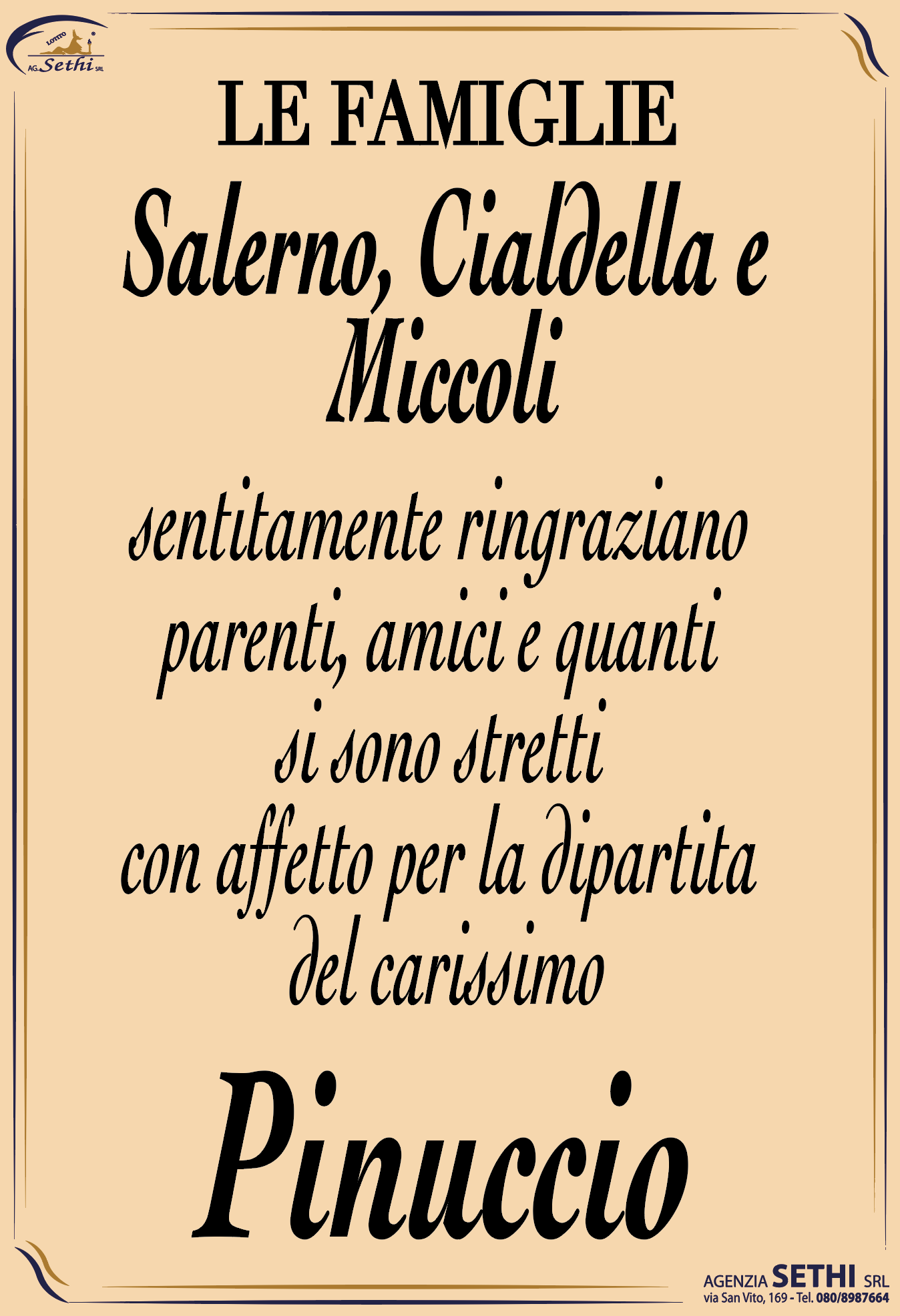 Ringraziamento Giuseppe Salerno fu Salvatore (Autista)