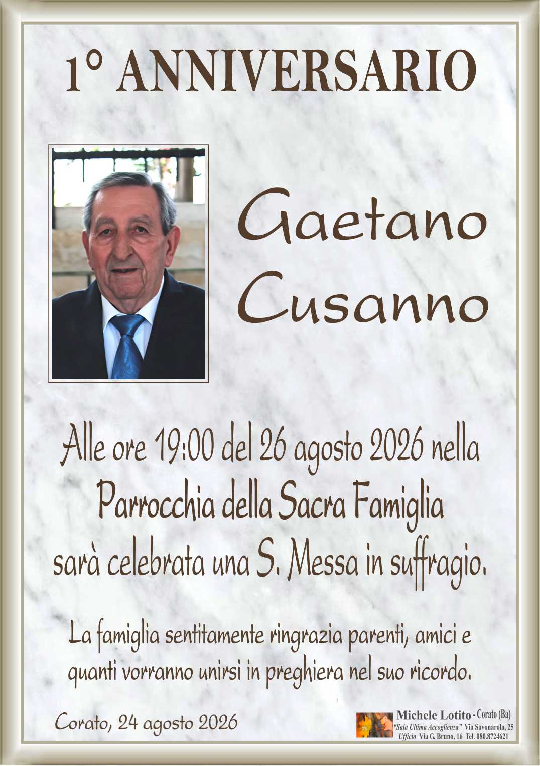 1° anniversario GAETANO CUSANNO