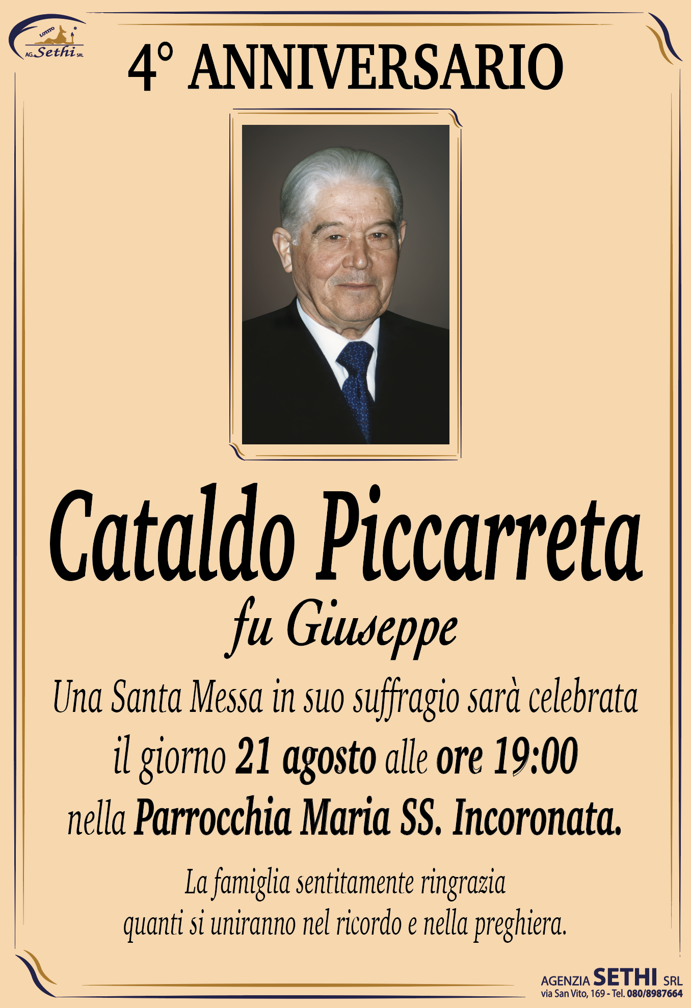 4° anniversario Cataldo Piccarreta fu Giuseppe