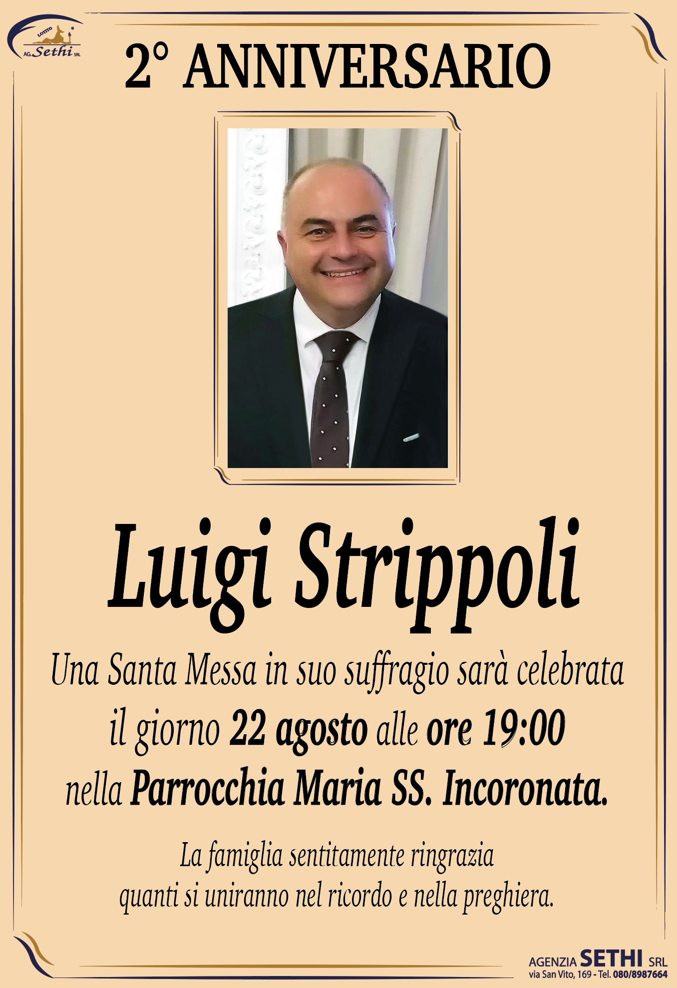 2° anniversario Luigi Strippoli (Dipendente Pastificio Riscossa)