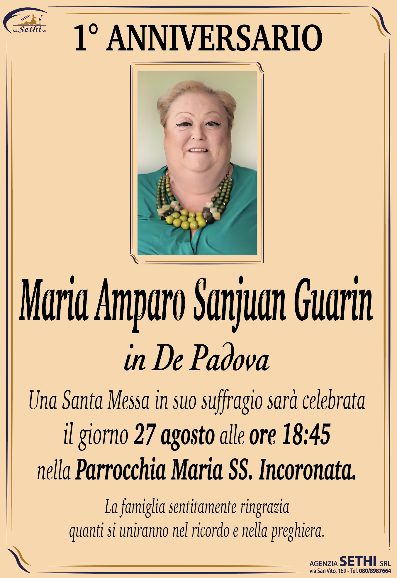 1° anniversario Maria Amparo Sanjuan Guarin in De Padova