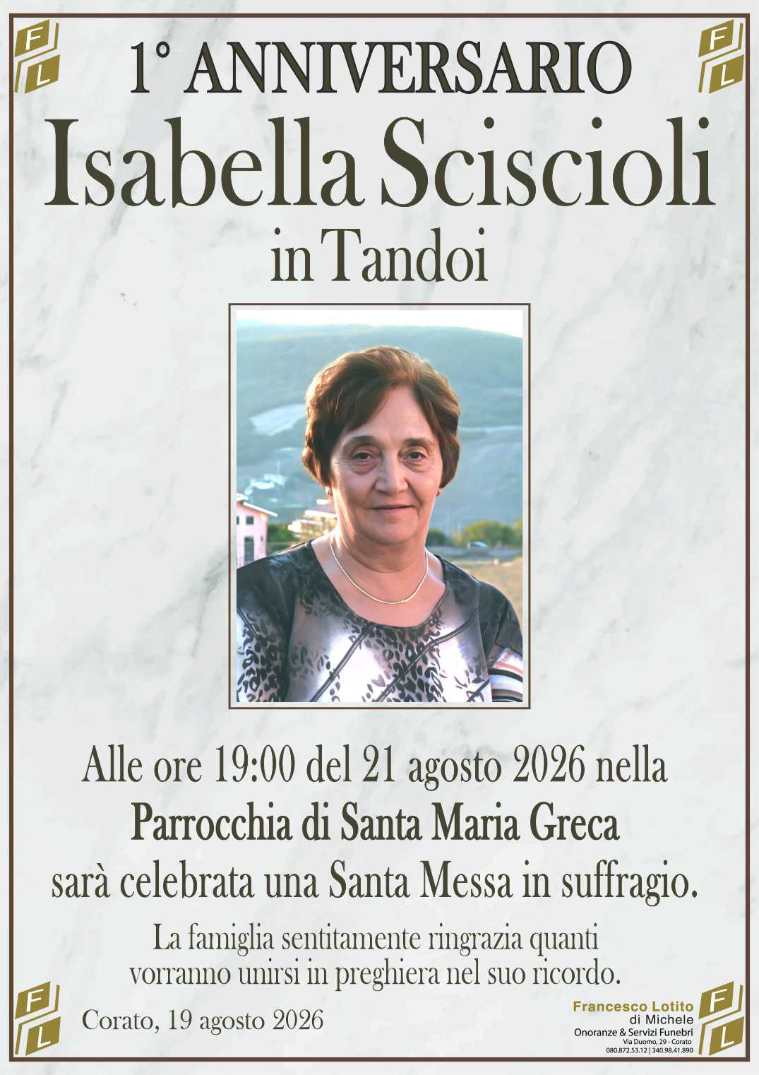 1° anniversario Isabella SCISCIOLI in TANDOI