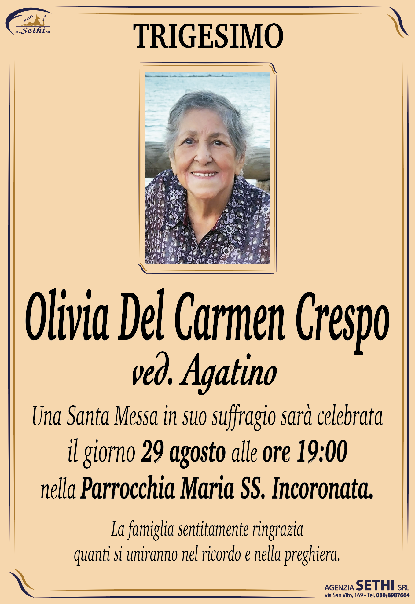 Trigesimo Olivia Del Carmen Crespo ved. Agatino