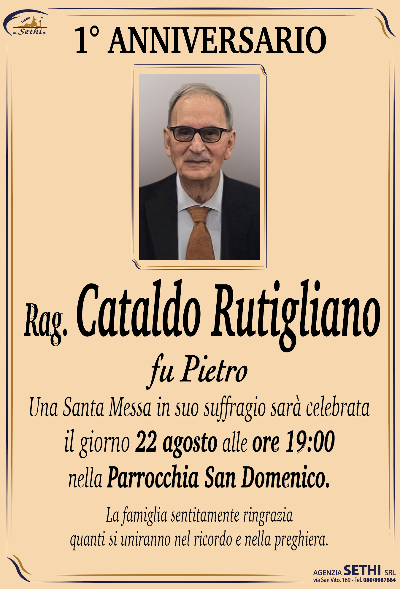 1° anniversario Rag. Cataldo Rutigliano fu Pietro