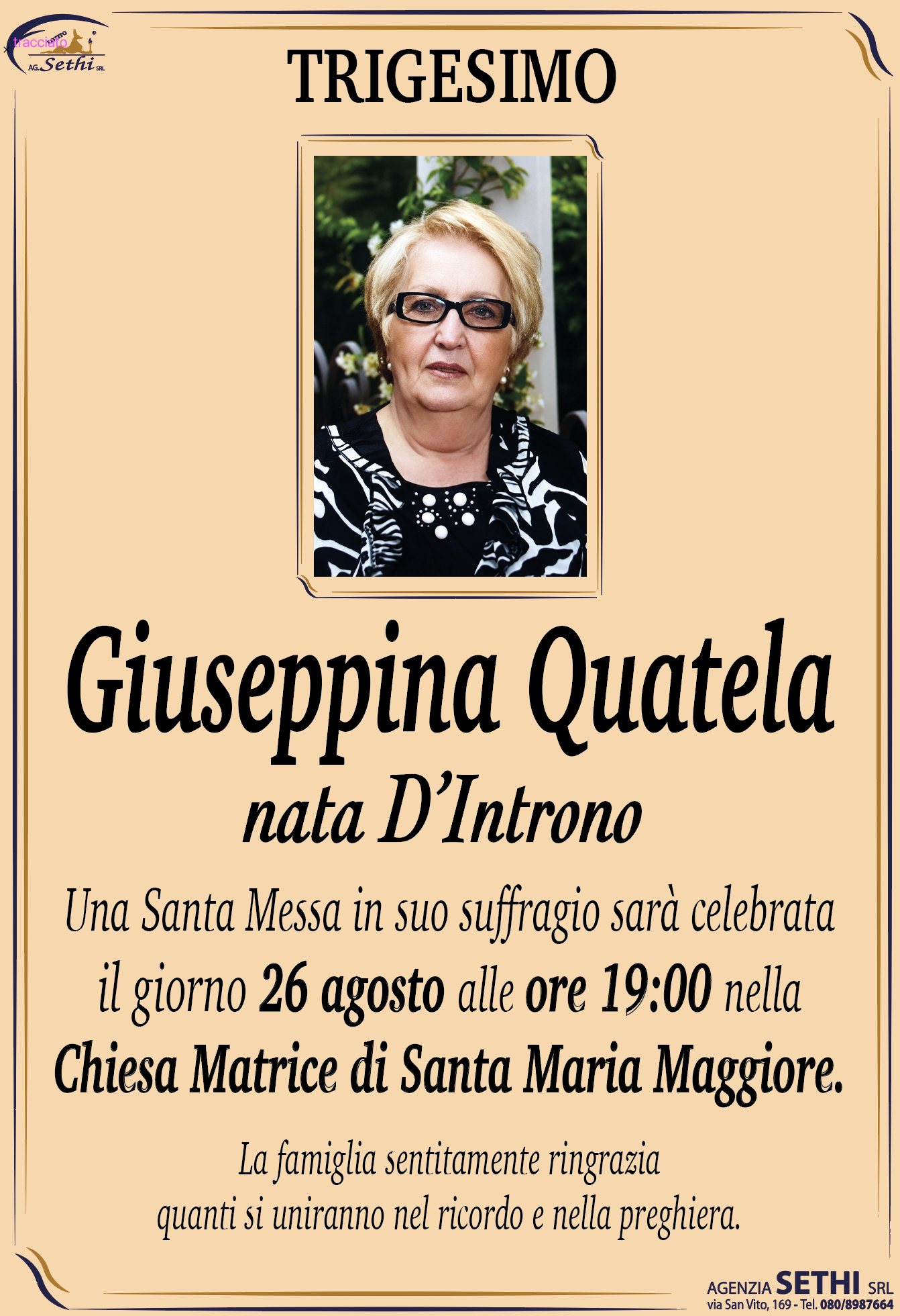 Trigesimo Giuseppina Quatela nata D’Introno