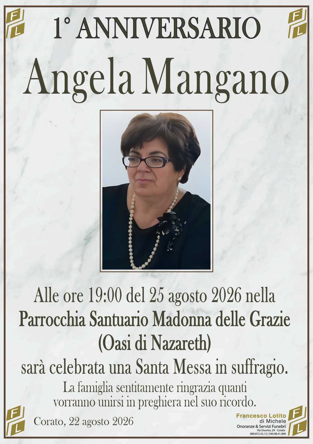 1° anniversario Angela MANGANO