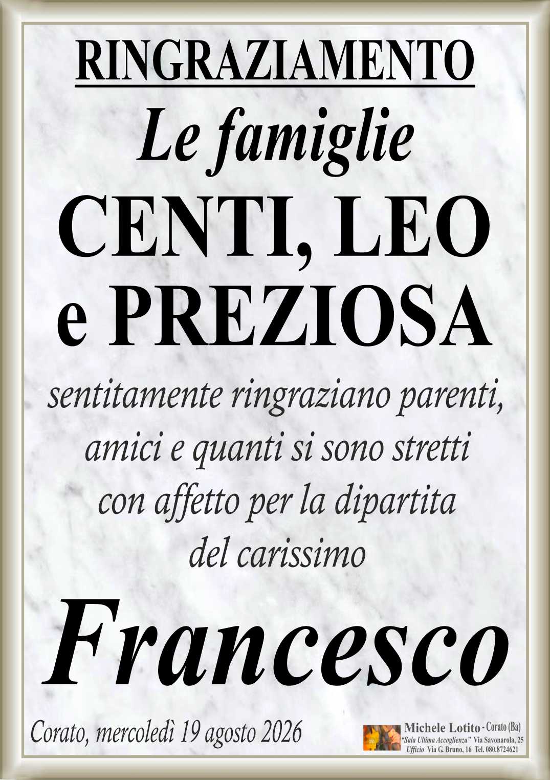 Ringraziamento FRANCESCO LEO