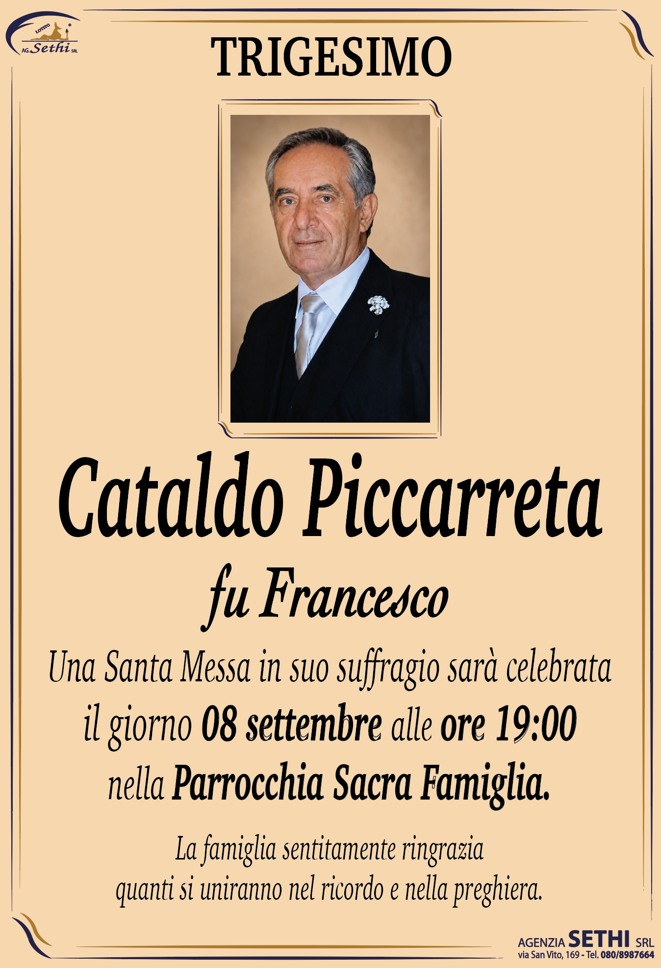 Trigesimo Cataldo Piccarreta fu Francesco (Ex dipendente Granoro)