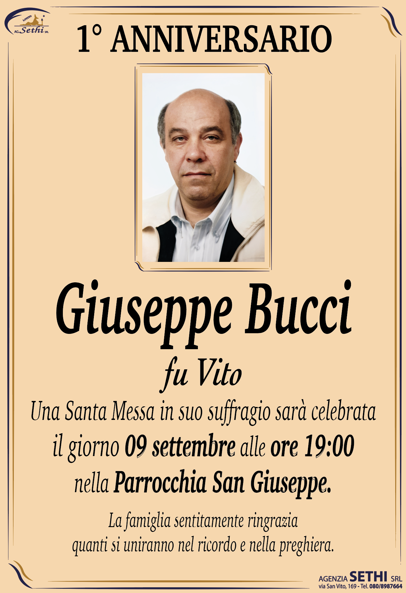 1° anniversario Giuseppe Bucci fu Vito (MAESTRO PASTICCERE)